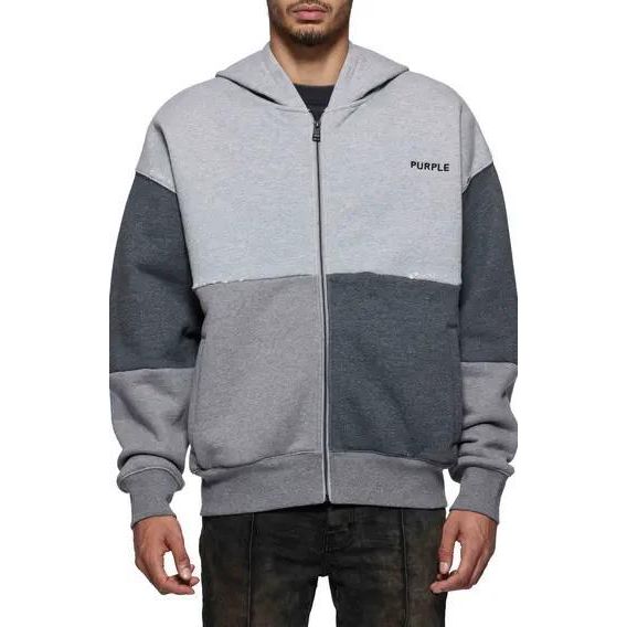 Purple Brand Wordmark Fleece Zip Hoodie Heather Gray