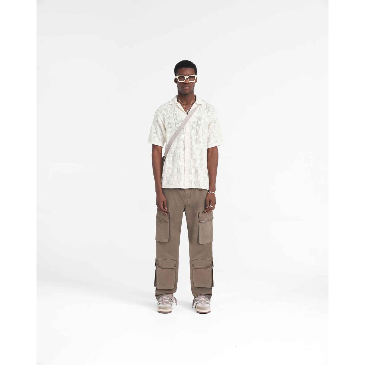 Represent Lace Knit Shirt Chalk