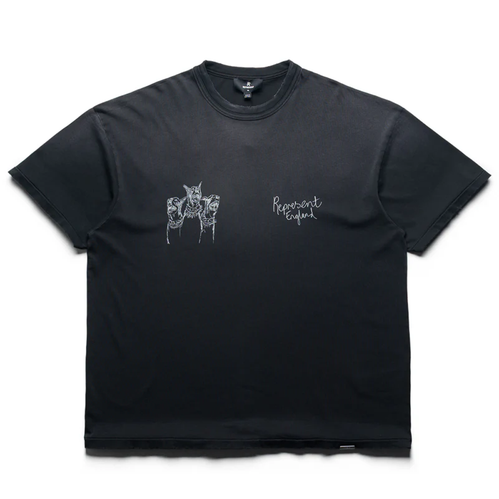 Represent Hand Drawn Thoroughbred Dogs Tee Aged Black