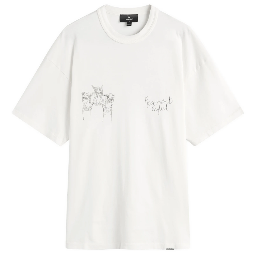 Represent Hand Drawn Thoroughbred Dogs Tee Flat White