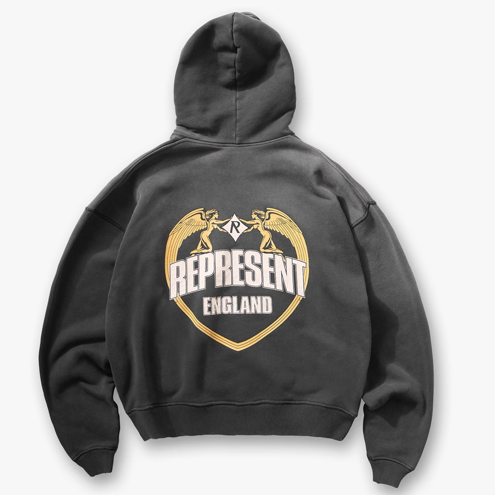 Represent Angel Border Hoodie Stained Black