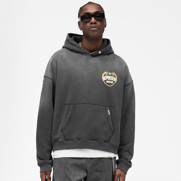 Represent Angel Border Hoodie Stained Black