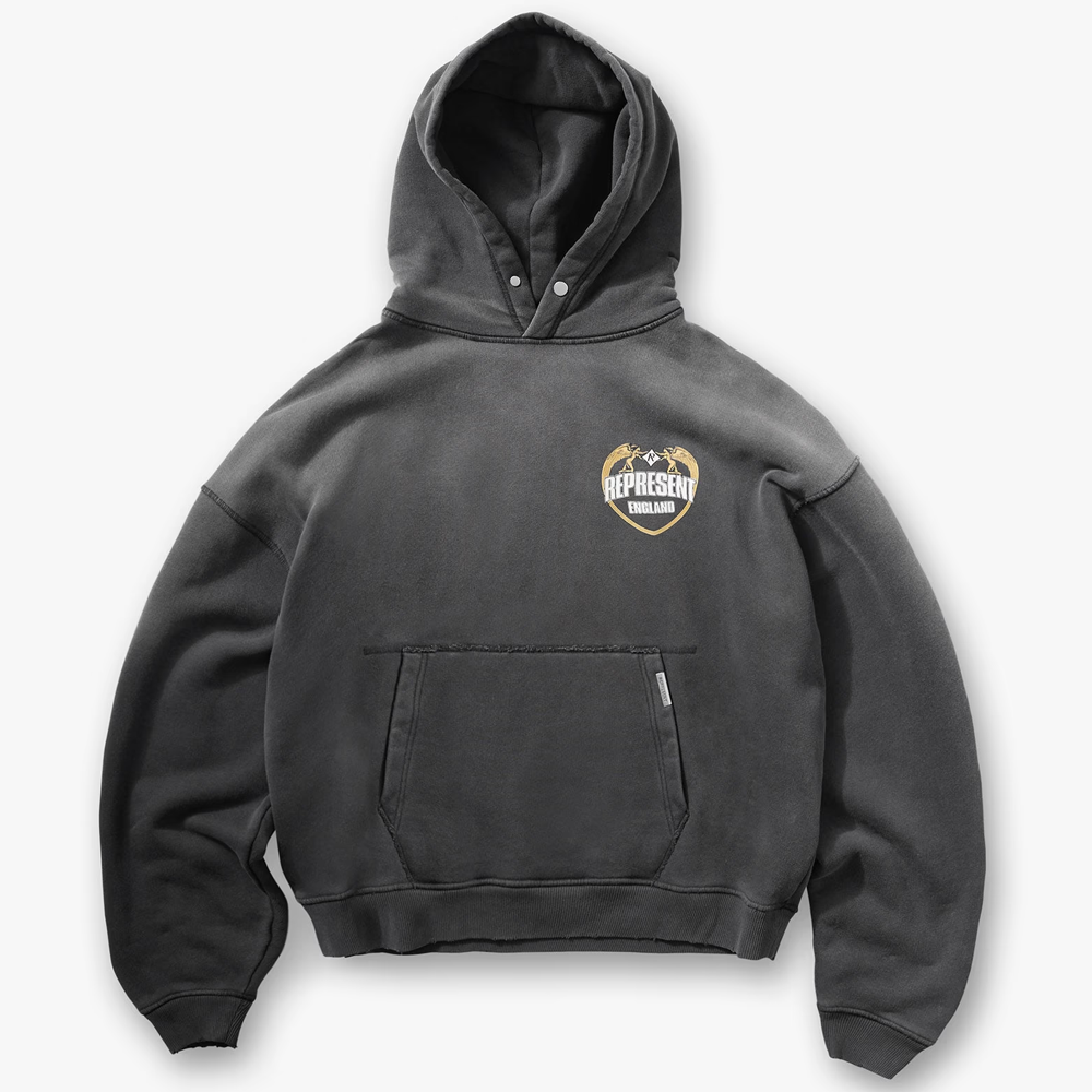 Represent Angel Border Hoodie Stained Black