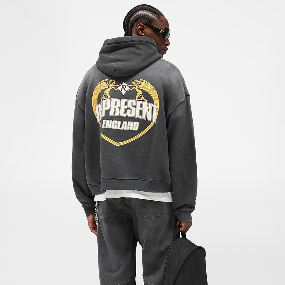 Represent Angel Border Hoodie Stained Black