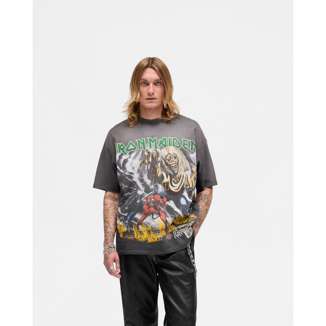 Represent x Iron Maiden Number of The Beast Tee Sunfade Grey