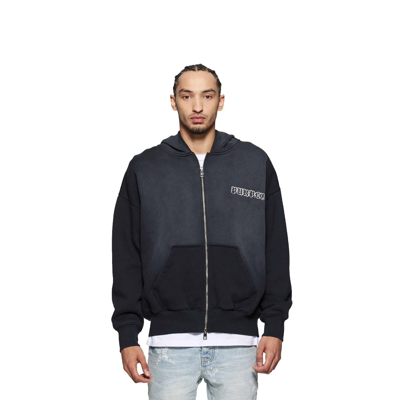 Purple Brand Crystal Gothic Drip Fleece Hoodie Black Beauty