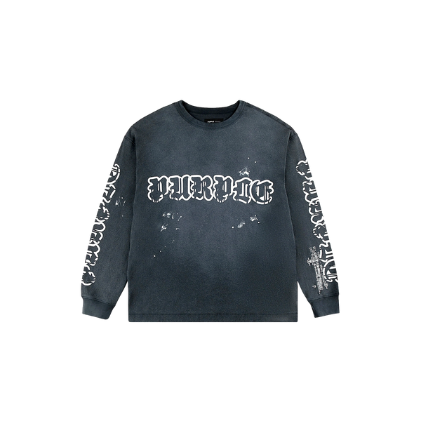 Purple Brand Worn Gothic Wordmark L/S Tee