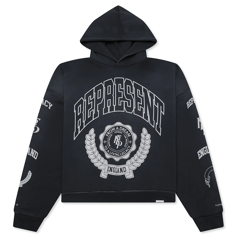 Represent Legacy Crest Hoodie Stained Black