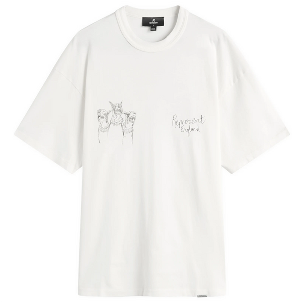 Represent Hand Drawn Thoroughbred Dogs Tee Flat White